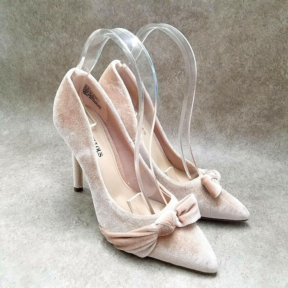JustFab Womens Alyce  Sz 6 M Pink Slip On Pointed Toe Heels Pumps Bow